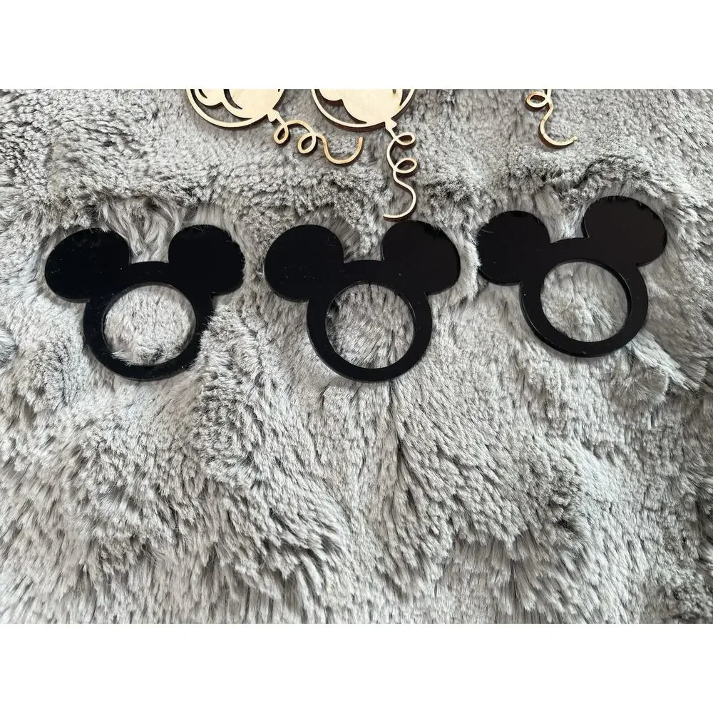 Mickey Mouse Plastic Napkin Ring Set Balloon Wood Shape Cutout Birthday Decor